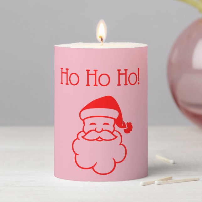 Ho Ho Ho Red Pink Santa Christmas Pillar Candle (In Situ)