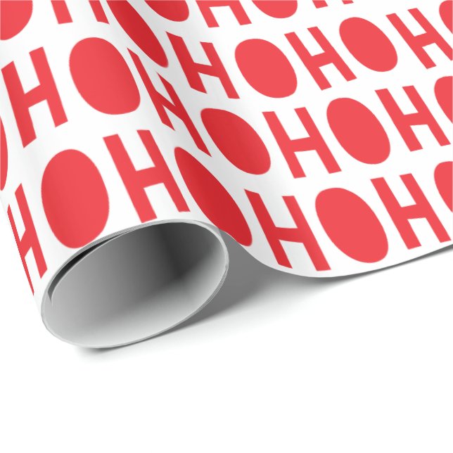 Ho Ho Ho Red White Santa Themed Christmas Gift Wrapping Paper (Roll Corner)