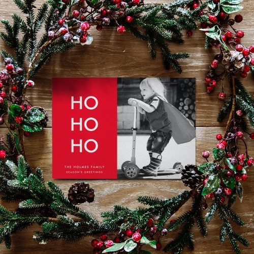 Ho Ho Ho  Red Xmas Photo Fun Modern Minimalist Holiday Card