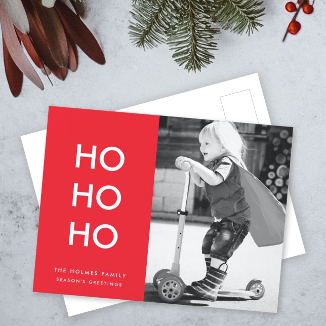Ho Ho Ho | Red Xmas Photo Fun Modern Minimalist Holiday Postcard (Creator Uploaded)