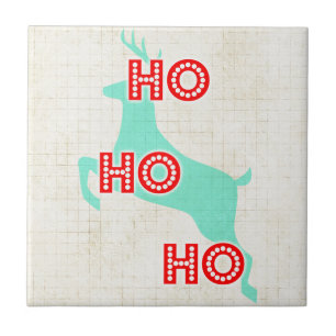 ho ho ho reindeer red blue christmas vintage ceramic tile