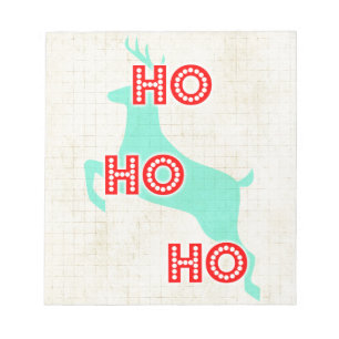 ho ho ho reindeer red blue christmas vintage notepad