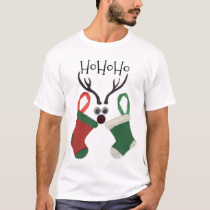 Ho Ho Ho Reindeer Stockings: Fun Christmas T-Shirt