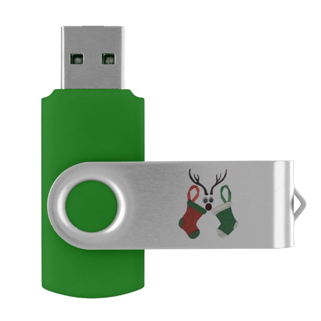 Ho Ho Ho Reindeer Stockings: Fun Christmas T-Shirt Flash Drive (Opened)