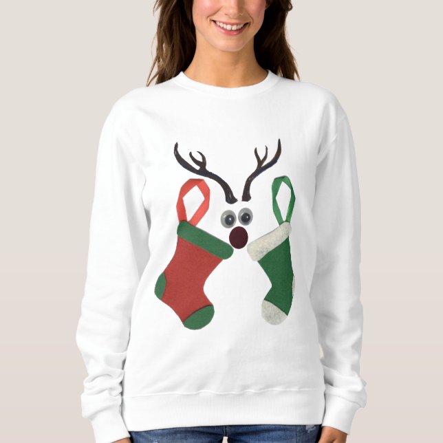 Ho Ho Ho Reindeer Stockings: Fun Christmas T-Shirt Sweatshirt (Front)