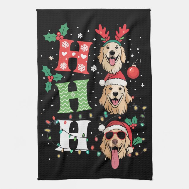 Ho Ho Ho Retrievers Golden Xmas Kitchen Towel (Vertical)