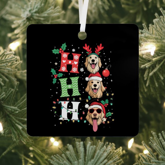 Ho Ho Ho Retrievers Golden Xmas Metal Ornament (Insitu)