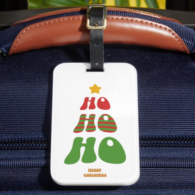 Ho Ho Ho Retro Christmas Tree Luggage Tag (Front Insitu 2)