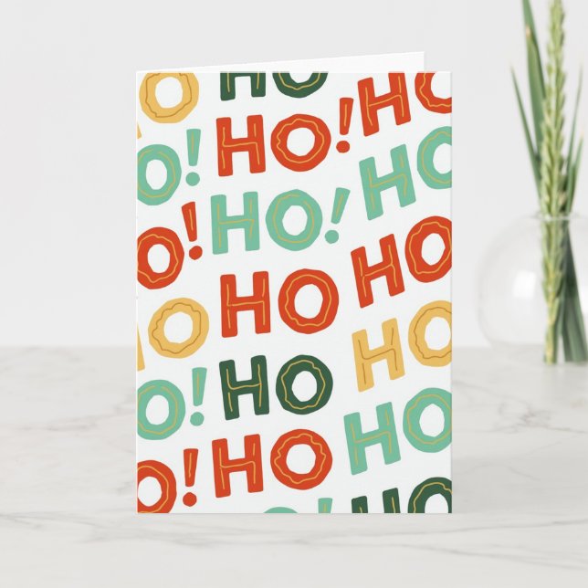 HO HO HO Retro Funky Pattern Christmas Card (Front)