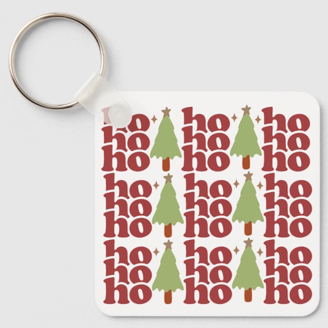 Ho Ho Ho Retro Groovy Christmas Holidays Keychain (Front)
