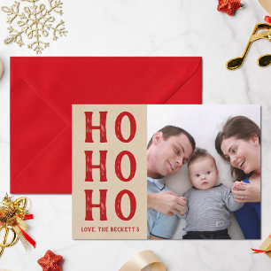HO HO HO Rustic Kraft Christmas Holiday Photo Card