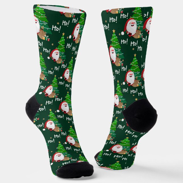 Ho Ho Ho Santa and Christmas Tree Socks (Angled)