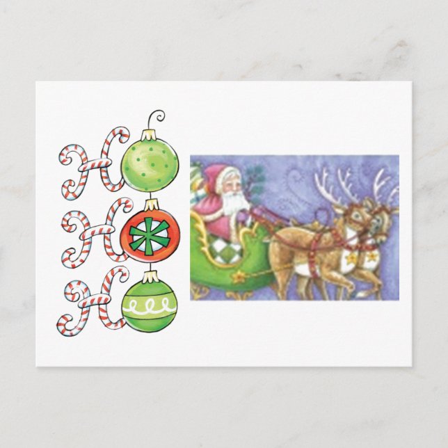 Ho! Ho! Ho! Santa and Reindeer Postcard (Front)