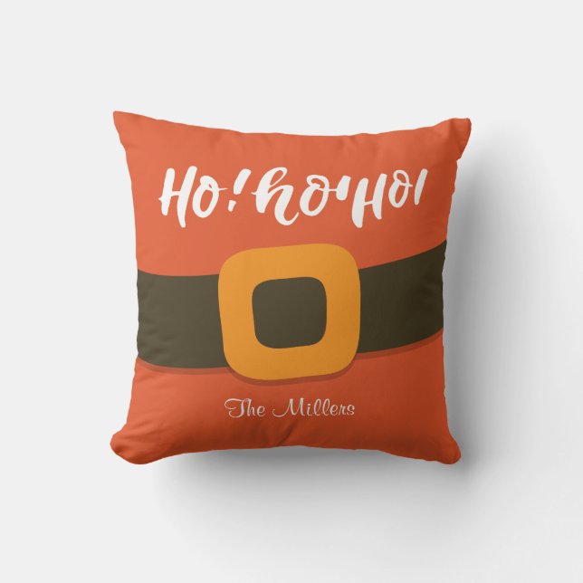 Ho Ho Ho Santa Belt Personalized Throw Pillow (Front)