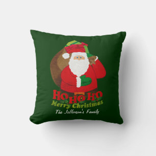Ho ho ho Santa Christmas green throw pillow