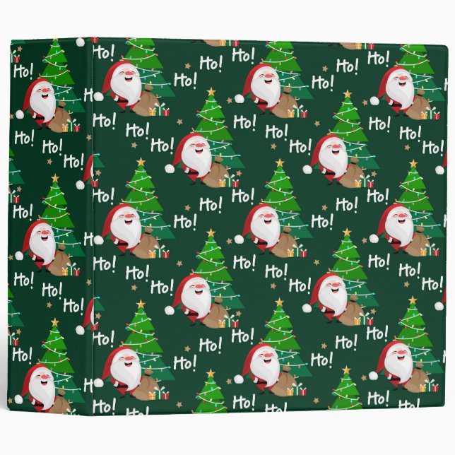 Ho Ho Ho, Santa Claus and Christmas Trees  3 Ring Binder (Front/Spine)
