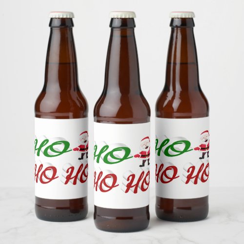 Ho Ho Ho Santa Claus Christmas red green script Beer Bottle Label
