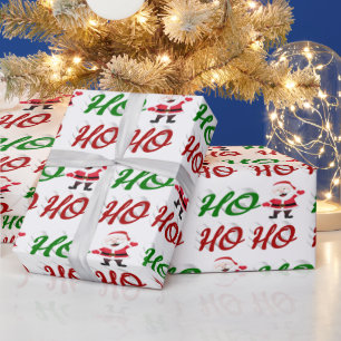 Ho Ho Ho Santa Claus Christmas red green script Wrapping Paper