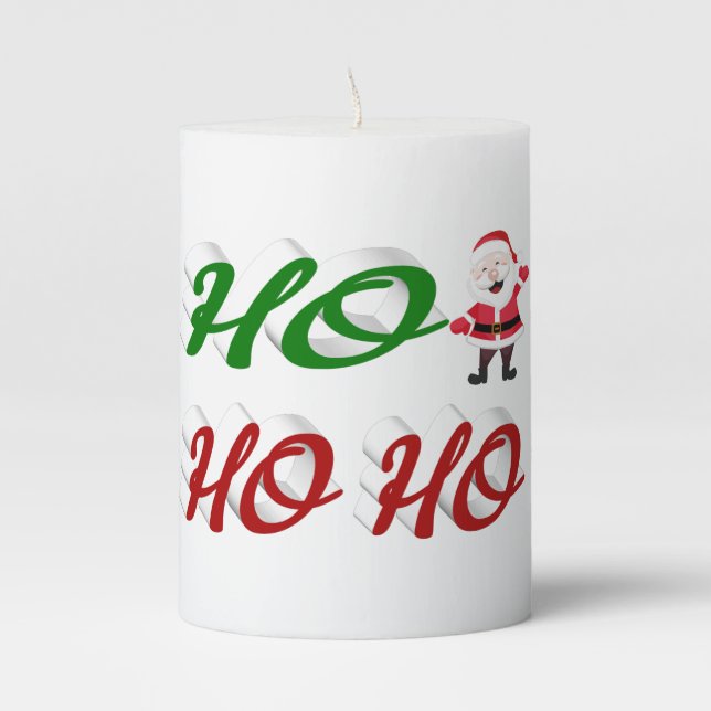 Ho Ho Ho Santa Claus Christmas script  Pillar Candle (Front)