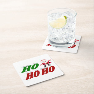 Ho Ho Ho Santa Claus Christmas typography Square Paper Coaster