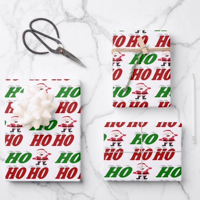 Ho Ho Ho Santa Claus Christmas typography Wrapping Paper Sheets (Front)