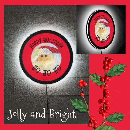 Ho Ho Ho Santa Claus Face Cute Red Christmas LED Sign