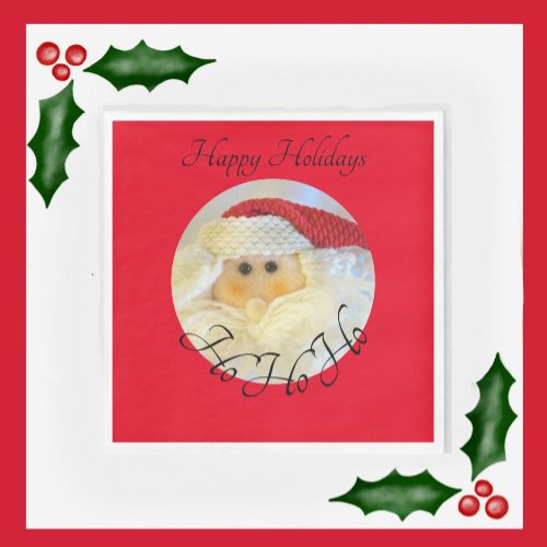 Ho Ho Ho Santa Claus Face Cute Red Christmas Napkins