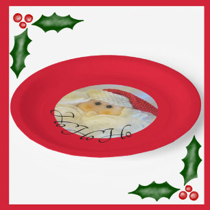 Ho Ho Ho Santa Claus Face Cute Red Christmas Paper Plates