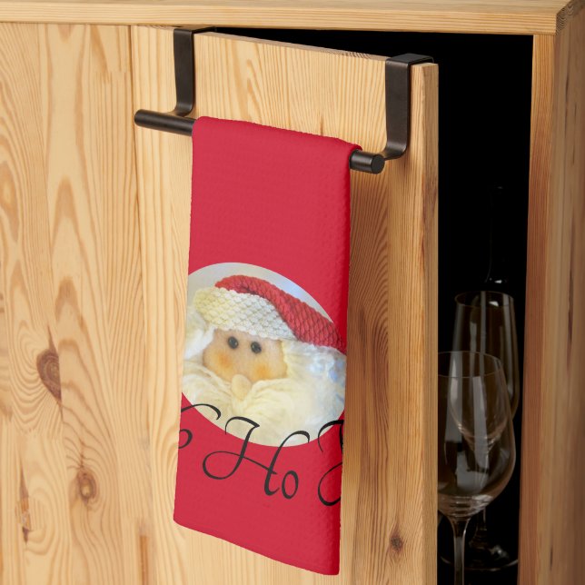 Ho Ho Ho Santa Claus Face Red Christmas Kitchen Towel (Thirds Fold)