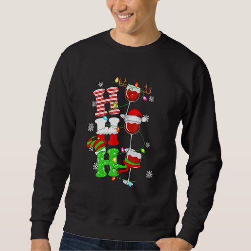 Ho Ho Ho Santa Claus Hat Reindeer Wine Glass Pajam Sweatshirt