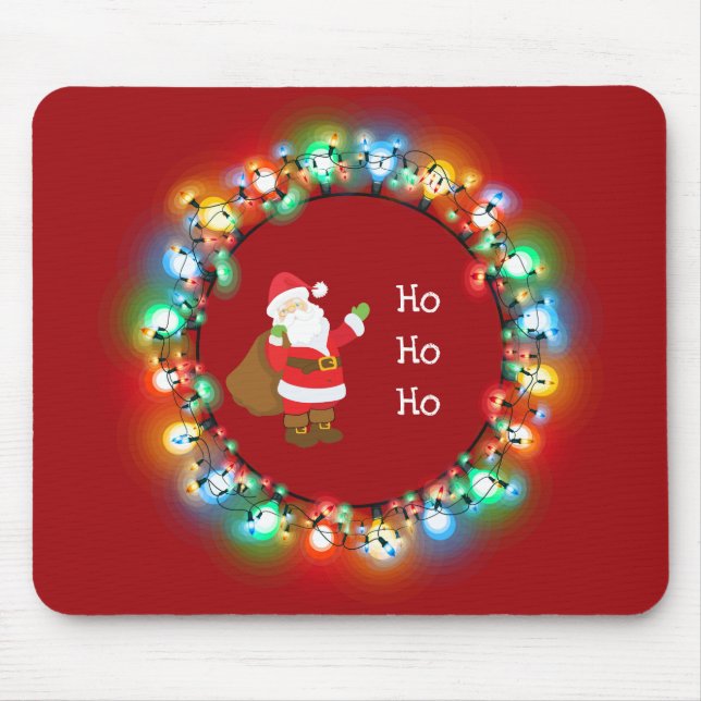 Ho Ho Ho Santa Claus in Christmas Lights Custom Mouse Pad (Front)