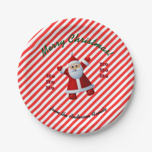 HO! HO! HO! Santa Claus Merry Christmas Candy Cane Paper Plates
