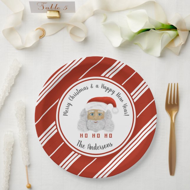 HO HO HO Santa Claus Red Lines Merry Christmas  Paper Plates (Wedding)