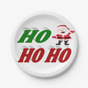 Ho Ho Ho Santa Claus typography Christmas Paper Plates