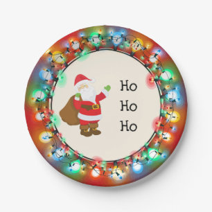 Ho Ho Ho Santa Claus with Christmas Lights Paper Plates