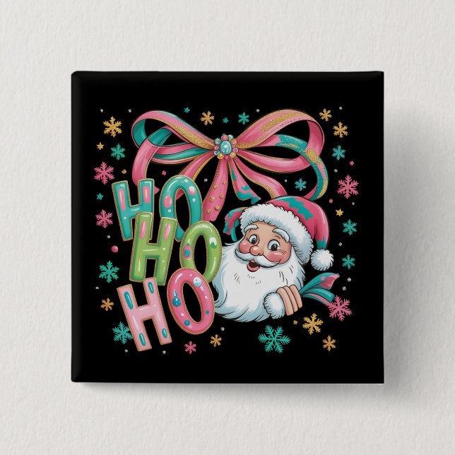 Ho Ho Ho Santa Coquette Bow Retro Christmas Festiv Button (Front)