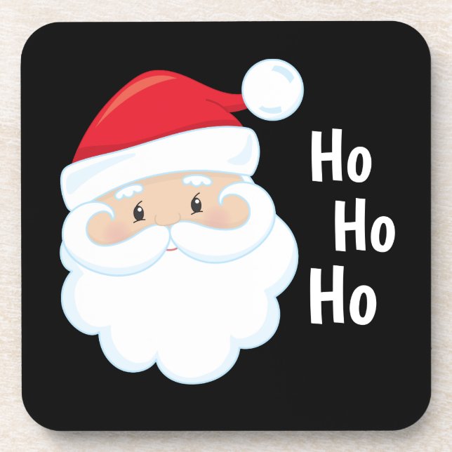 Ho Ho Ho Santa Face Christmas Holidays Red White Beverage Coaster (Front)