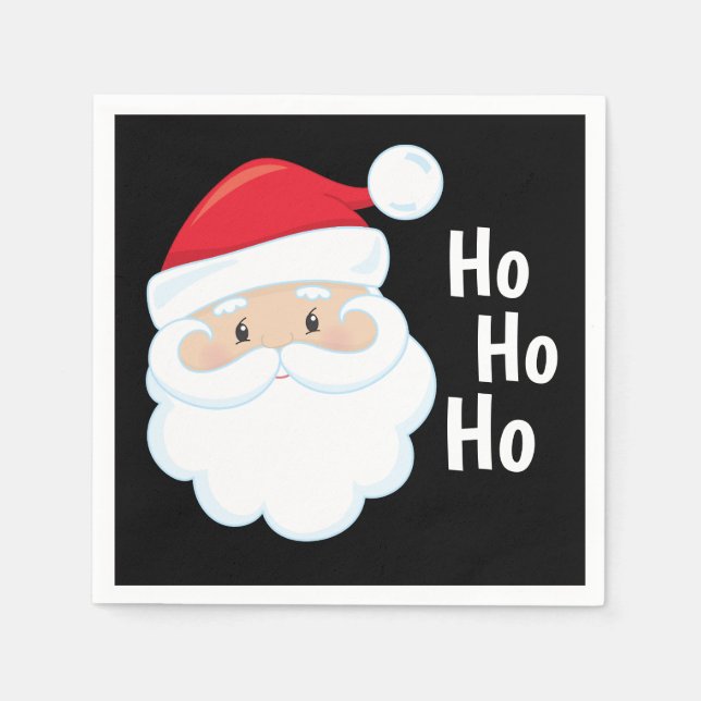 Ho Ho Ho Santa Face Christmas Holidays Red White Napkins (Front)