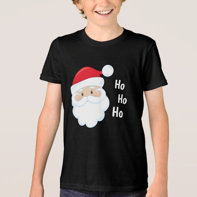 Ho Ho Ho Santa Face Christmas Holidays Red White Tri-Blend Shirt (Front)