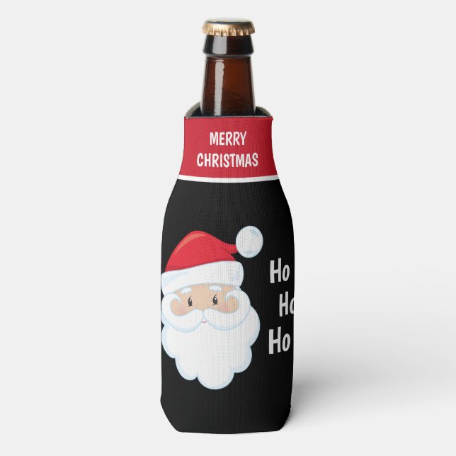 Ho Ho Ho Santa Face Merry Christmas Personalized Bottle Cooler (Bottle Front)