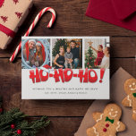 Ho Ho Ho Santa Family Photo Collage Christmas Holiday Card<br><div class="desc">A modern three photo family Christmas greeting card in a cute "Ho Ho Ho" santa inspired design. Add your photos,  wishes and names. This family Christmas photo holiday card reverses to holly pattern on the back.</div>
