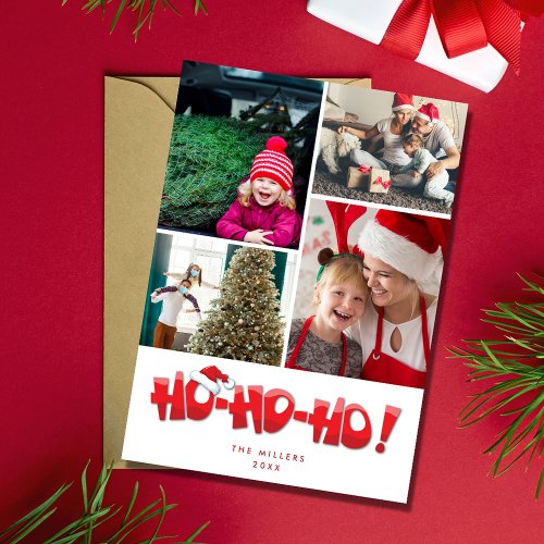Ho Ho Ho Santa Family Photo Collage Christmas Holiday Card