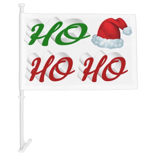 Ho Ho Ho Santa Hat Christmas red green script Car Flag