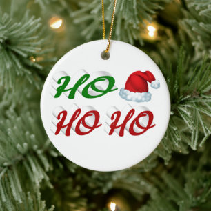 Ho Ho Ho Santa Hat Christmas red green script Ceramic Ornament