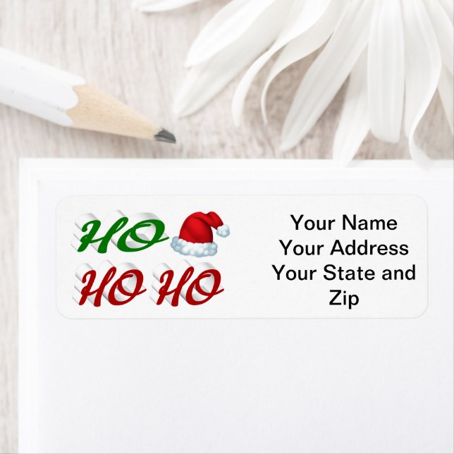 Ho Ho Ho Santa Hat Christmas red green script Label (Insitu)