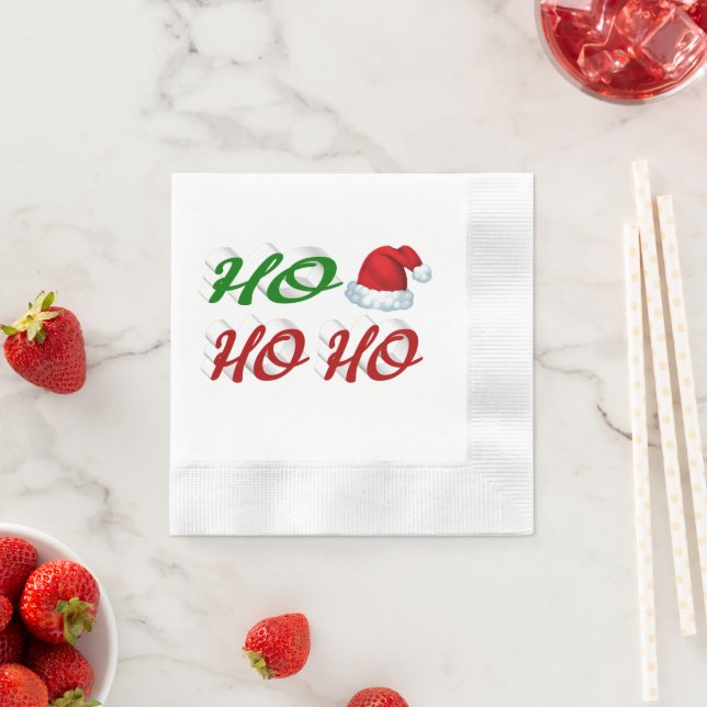 Ho Ho Ho Santa Hat Christmas red green script Napkins (Insitu)