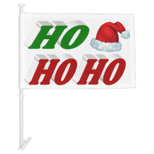 Ho Ho Ho Santa Hat Christmas red green typography Car Flag