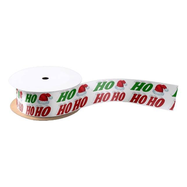 Ho Ho Ho Santa Hat Christmas red green typography Satin Ribbon (Spool)