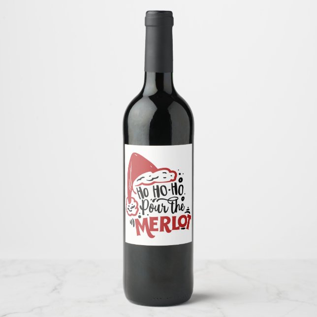 Ho Ho Ho Santa Hat Merlot Fun Wine Wine Label (Front)