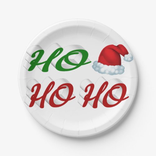 Ho Ho Ho Santa Hat red green script Christmas  Paper Plates